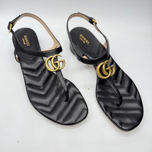 Gucci Double G Marmont Thong Sandals Nappa Charlotte Nero Black Size EU 40 US 10 - Picture 4 of 10